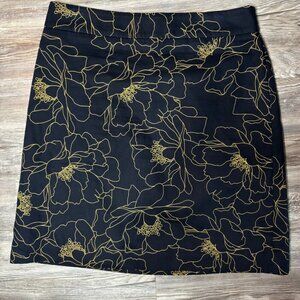 Ann Taylor Floral Outline Mini Pencil Skirt Navy/Gold Sz 10 (1494)
